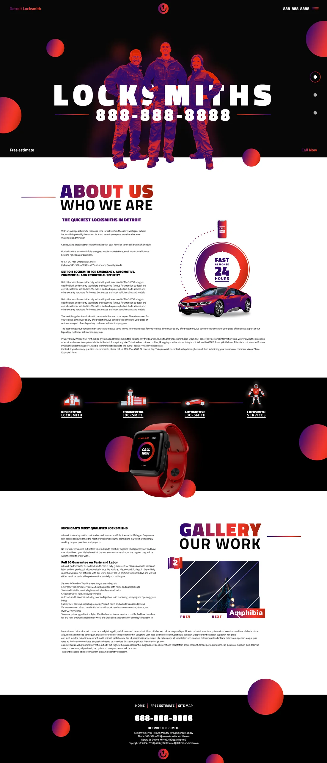 Full-page locksmith campaign website design