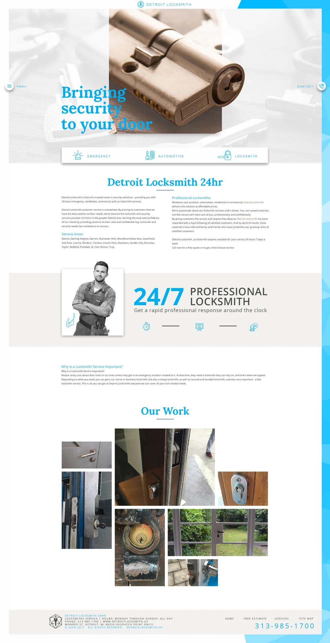 Full-page Detroit Locksmith 24hr website design