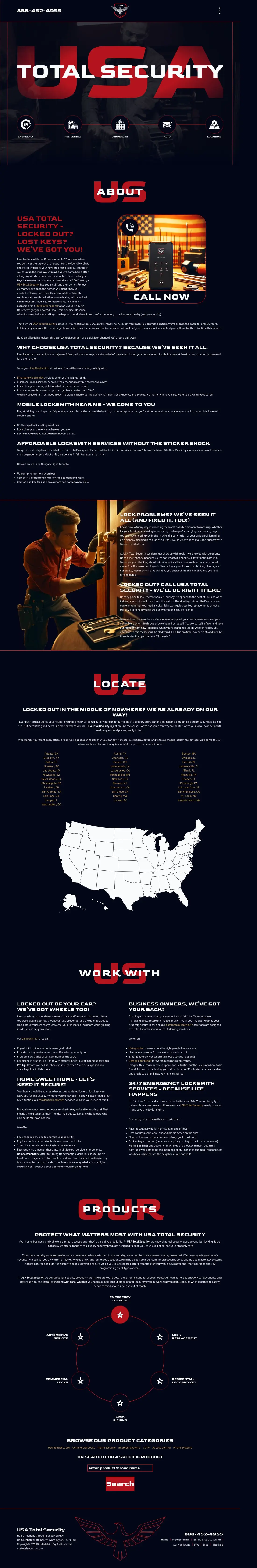 Full-page design for the USA Total Security website