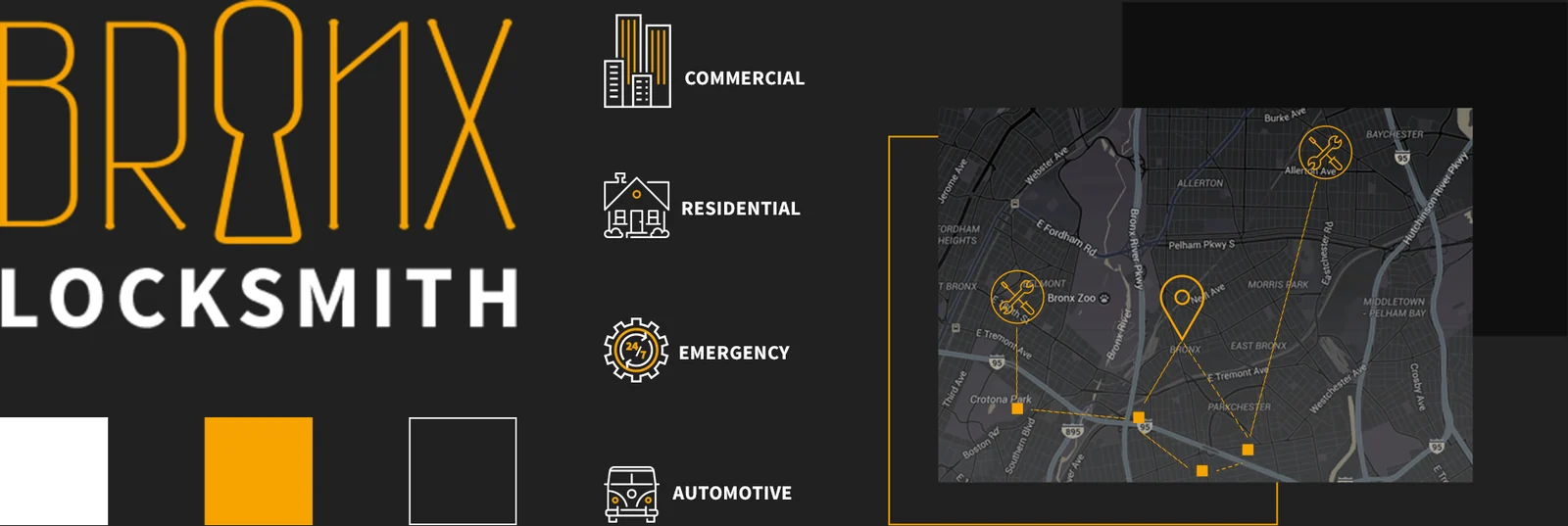 Bronx Locksmith brand colors, iconography and local map treatment