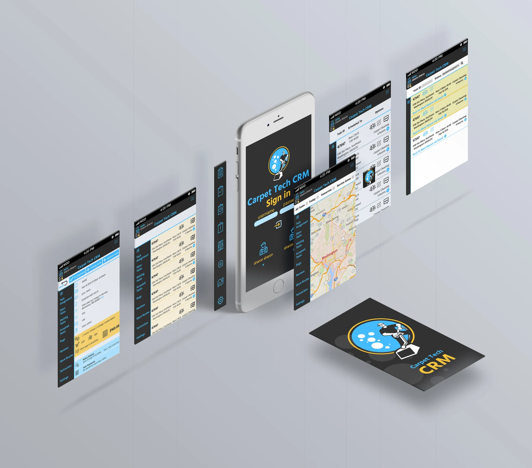 Mobile technician workflow screen collection
